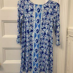 Lilly Pulitzer Blue & White Elephant Print Cotton Dress with Open Back